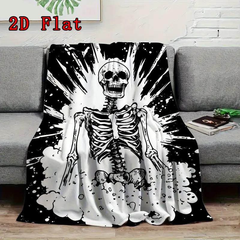 Black and White Exploding Skull 2D Flat Pattern Flannel Blanket High quality All Seasons Warmth and Comfort Perfect for Christmas Gifts.MMT0918272