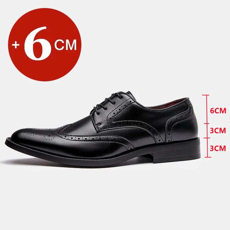 High Quality Height Increase Oxford Dress Shoes Men Genuine Cow Leather Suit Shoes Lift Brogues Wedding Formal Elevator Shoes