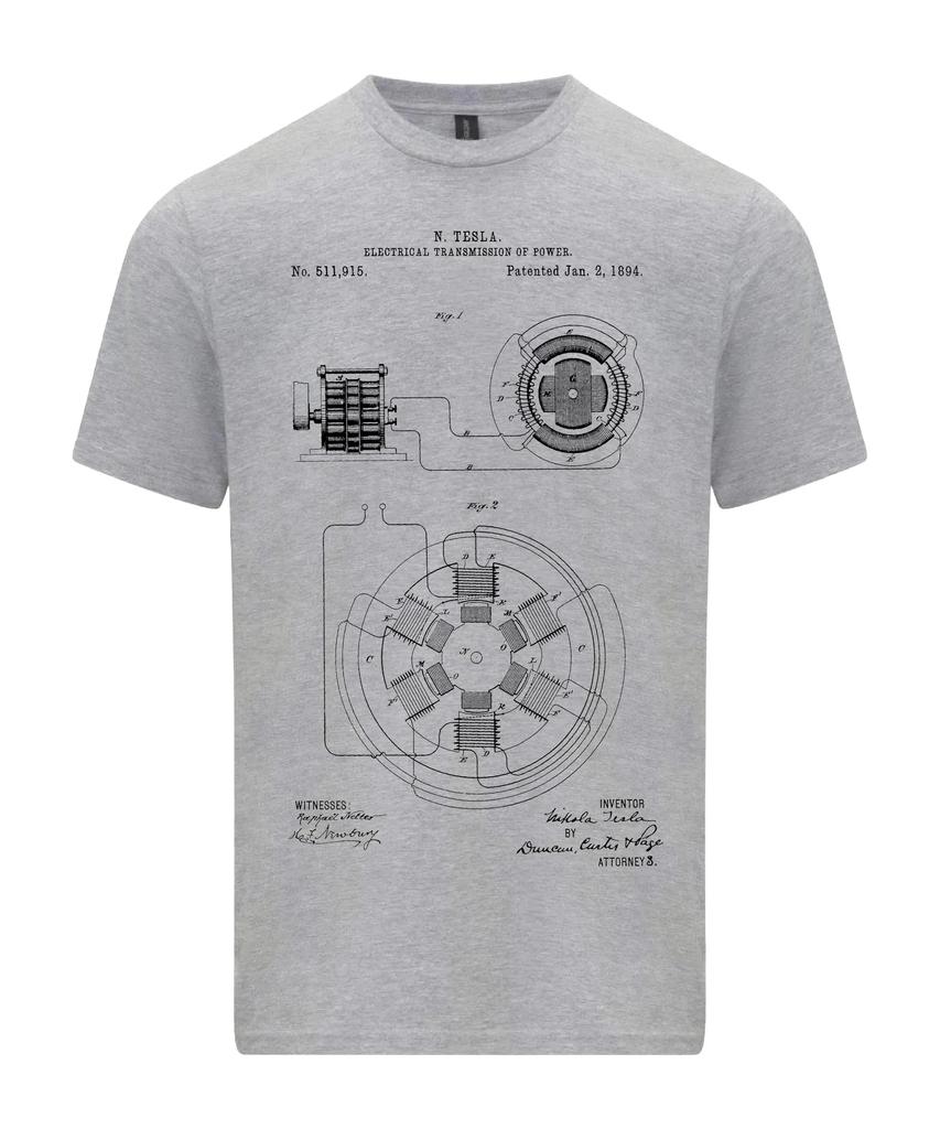 Nicola Tesla Patent na elektrický přenos Umělecký Plánek Tričko Grafická Trička Retro Streetwear Krk Krátký rukáv Pánské Tričko