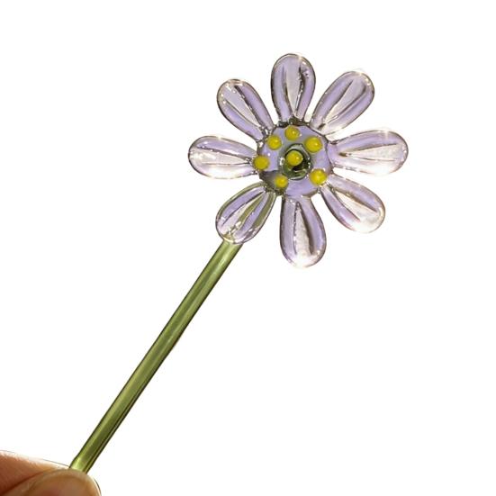 Yousheng Mini Glass Flower Figurine Handmade Faux Crystal Transparent Flower Bouquet Collectible Hand Blown Table Ornament for Mother's Day Birthday