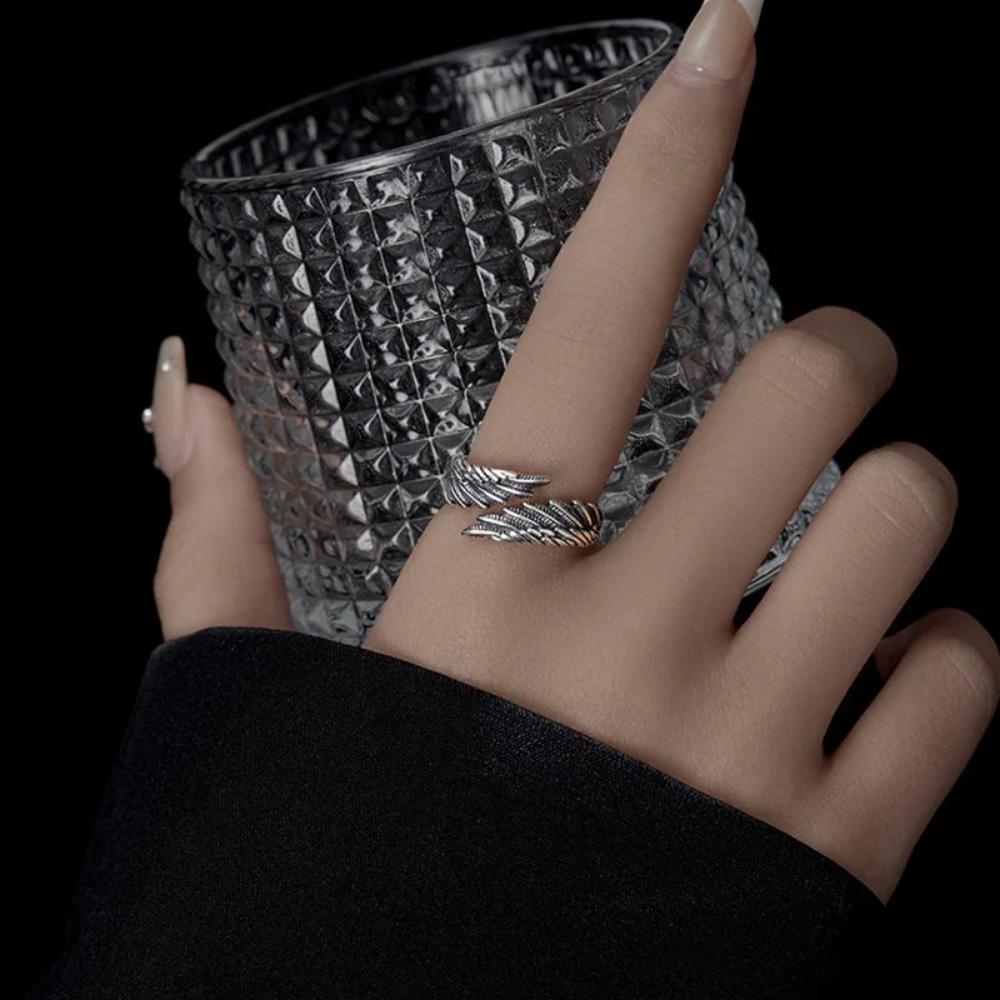 Retro Goth Black Color Angel Demon Wing Rings for Men Women Personality Adjustable Stainless Steel Couple Rings Punk Jewelry
