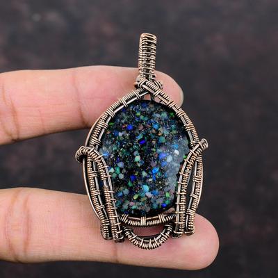 Zwarte Ethiopische Opaal Hanger Koperdraad Gewikkelde Hanger Unieke Hanger Koperen Sieraden Handgemaakte Edelsteen Hanger Draadwikkel Sieraden Voor Cadeau