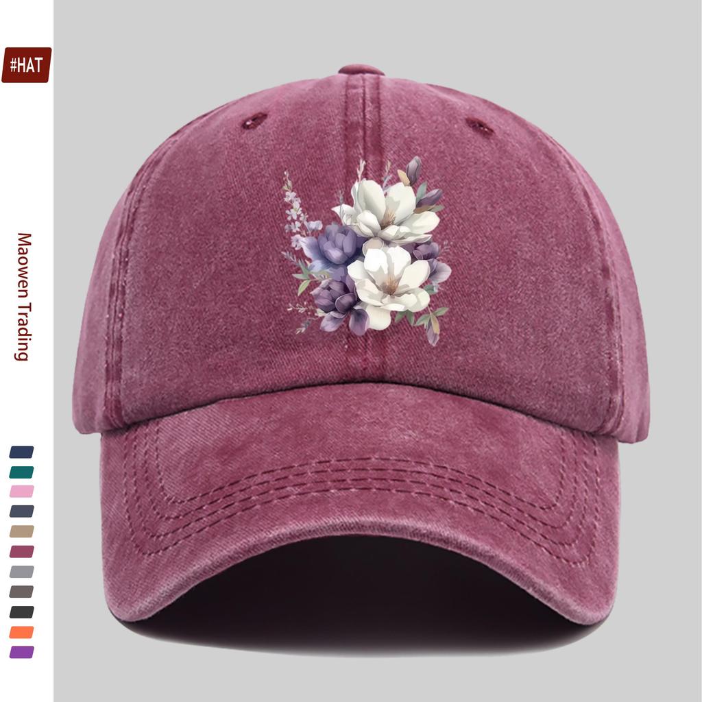 Pc Floral Print Baseball Cap with Heart Print Sun Hat Comfortable Lightweight Buckle Adjustable Fashion Skateboard Cap Retro Ad