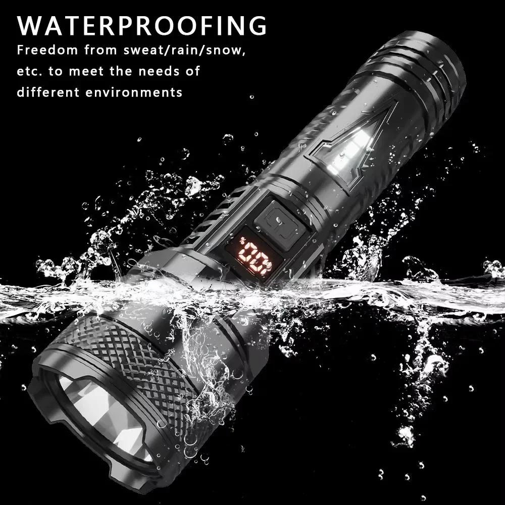 High-power Led Flashlight USB Rechargeable Torch with Display Zoomable Light with Battery Camping Hiking Lantern Emergency Lamp
