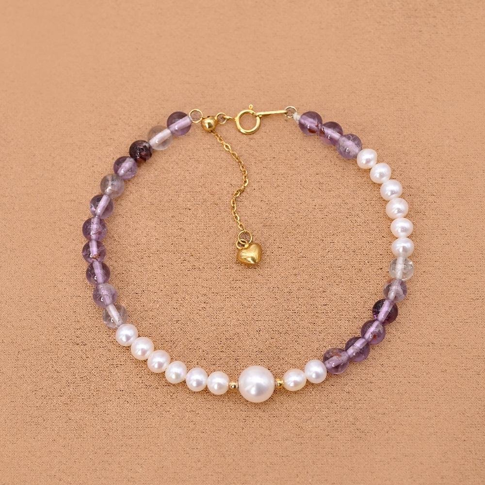 Norns Exclusive Design 5-6mm Natural Freshwater Pearl Amethyst Bracelet S925 Sterling Silver Gold Plated Real Pearl Bracelet