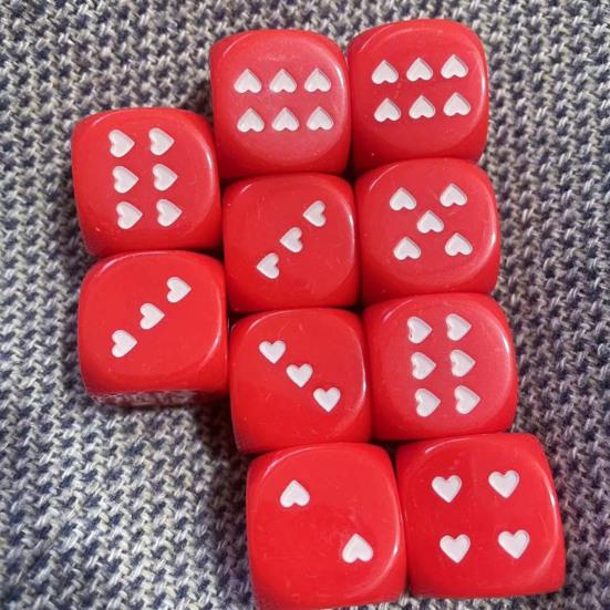 10Pcs 25MM Love Heart Acrylic Dice Rounded Corner Six-Sided Large Dice Game Night Drinking Board Game Dice Prop Casino Equipment