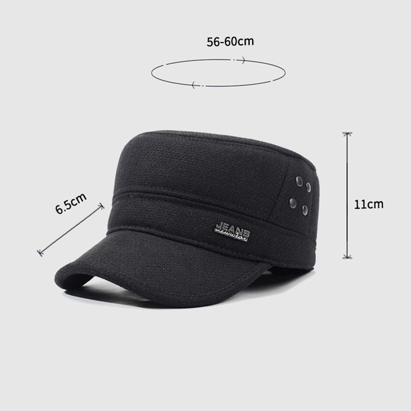 Middle-Aged Men's Hat Winter Warm Ear Protection Cotton Hat Thick Wool Flat Top Hat Outdoor Sports Hat