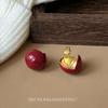 Autumn and winter new red ear clips without ear holes, simple retro burgundy small ball studs, Hong Kong style earrings, temperament earrings