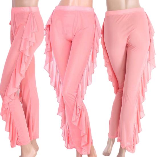 Sexy Damen Mesh Durchsichtig Seite Rüschen Locker Strand Lange Hose Clubhose