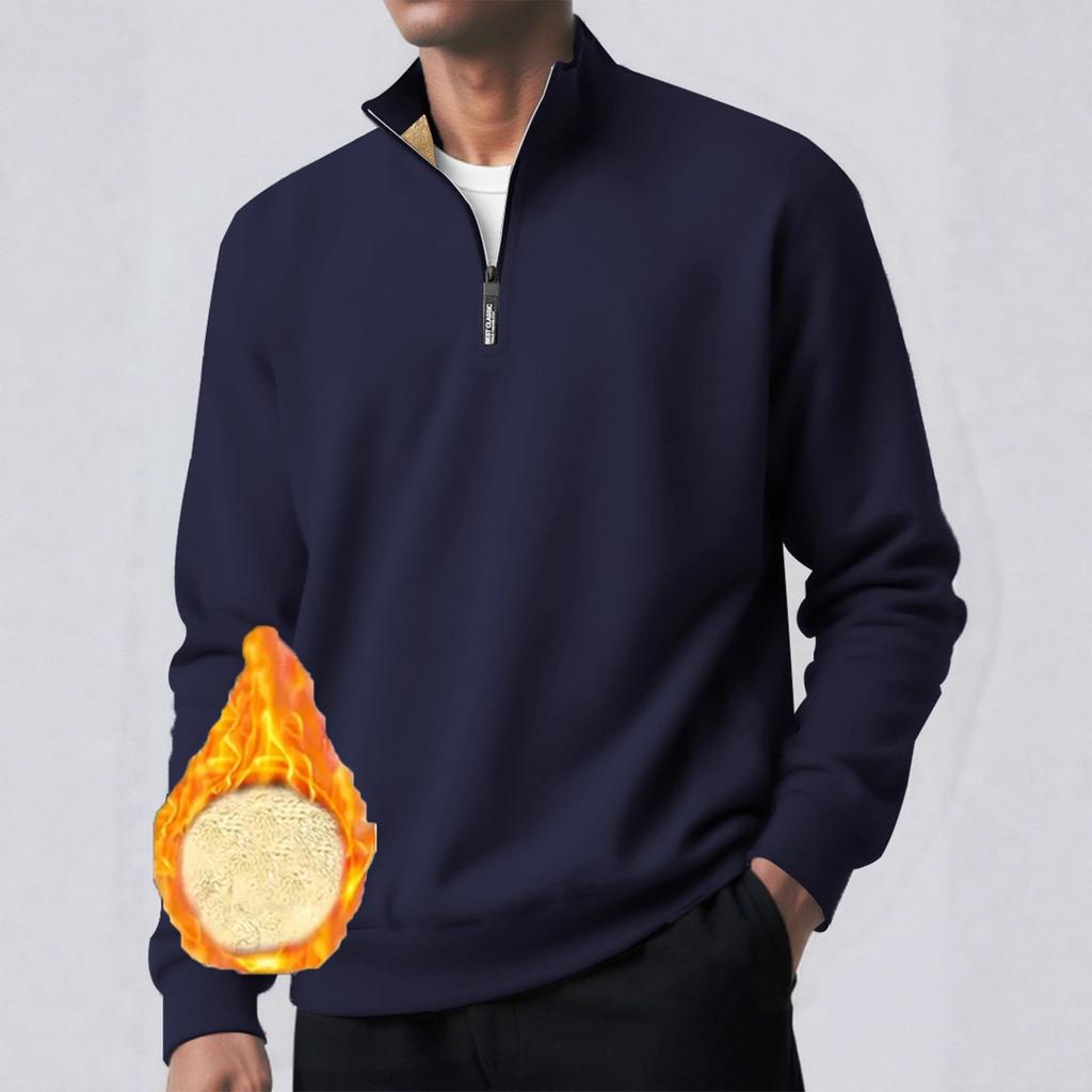 Men's Pullover Long Sleeved Stand Up Collar Sweatshirt Casual Cut Height Collar Lamb Wool Base Shirt