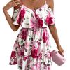 Wind Large Size Flower Print Off-the-shoulder Suspender Dress, High Waist and Waist, Covering the Meat and Looking Thin