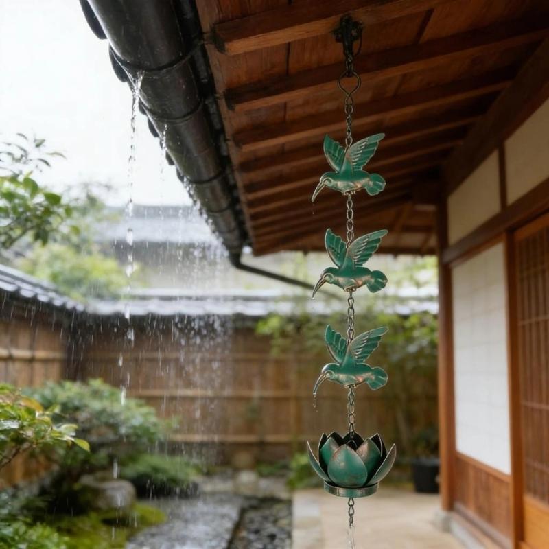 Hummingbird Rain Chain Hummingbird Cups Rain Chain for Gutter Eaves Drainage Outdoor Decoration Adjustment Catcher Chain