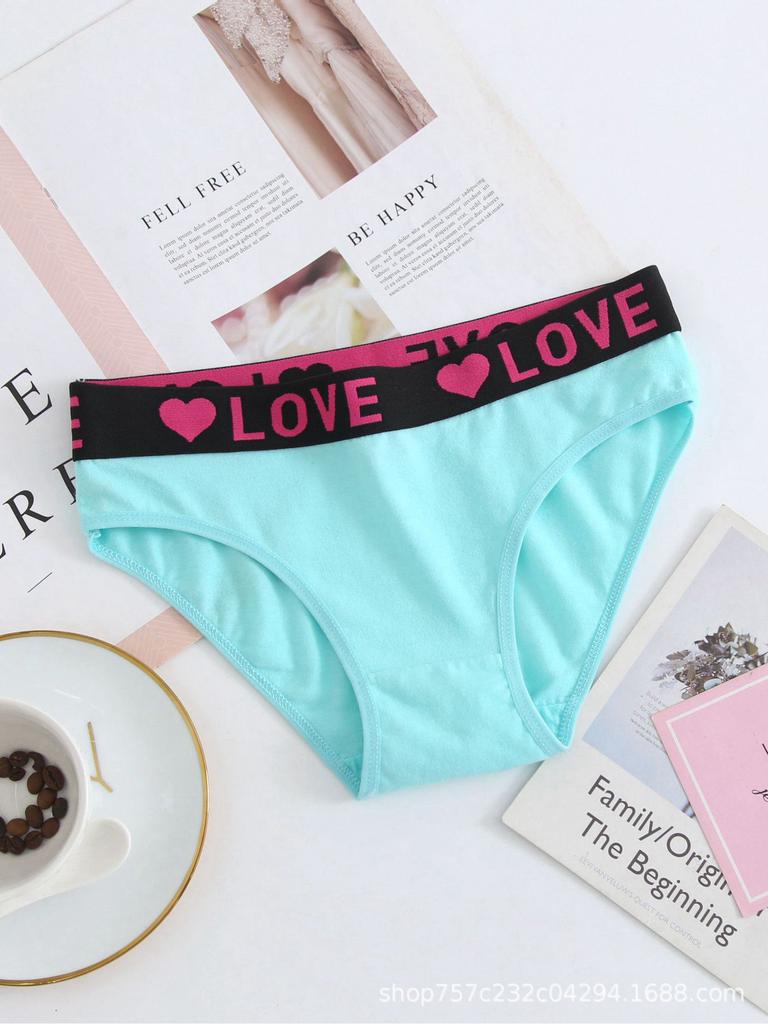 Female Spring Summer Sexy Lovely Love Letter Print Comfortable Elastic Band Low Waist Briefs