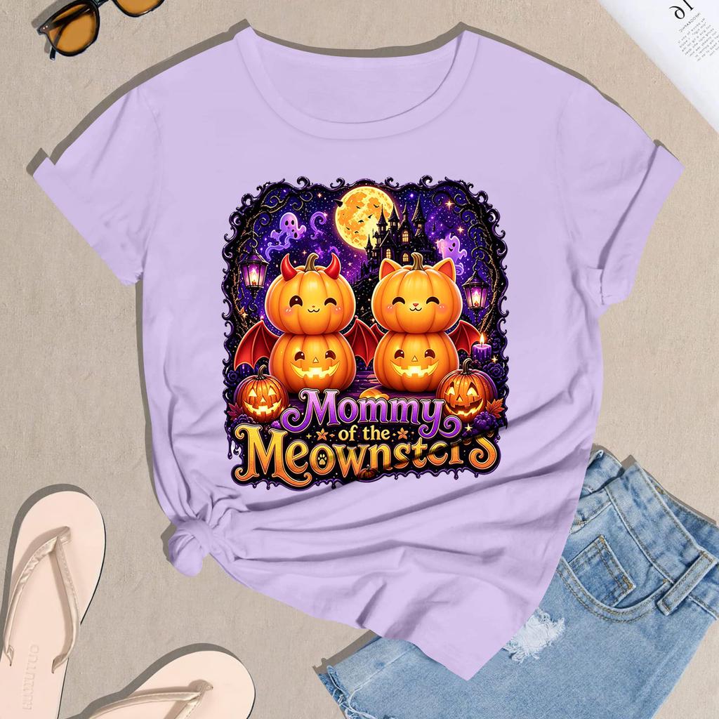 Women's Halloween Print Short Sleeve T-Shirt Casual Neck Tee Top
