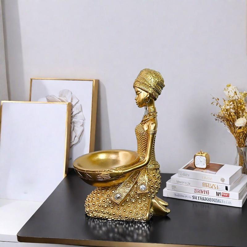 Creative African Women's Statues Storage Ornaments, Resin Crafts, Home Office, Wine Cabinet, Study, Living Room Decorations, 1Pc