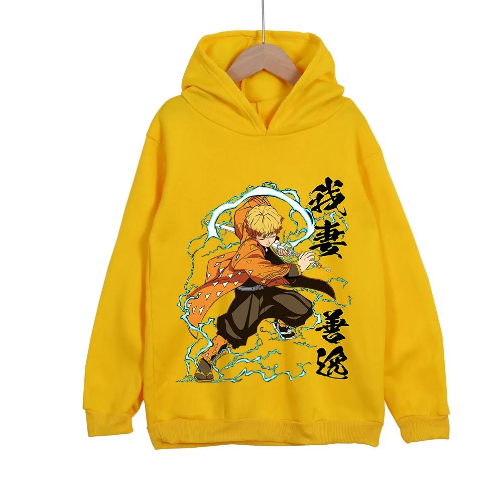 Demon Slayer Zenitsu Agatsuma Kids Hoodie Anime Graphic Print Boys Girls Casual Pullover Sweatshirt