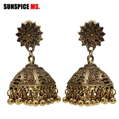 SUNSPICE MS Orecchini indiani per le donne Gioielli da sposa da sposa Retro Vintage Gypsy Square Hollow Bell Drop Orecchino Egitto Bijoux
