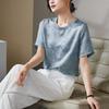 Mulberry silk jacquard round neck short-sleeved shirt for women