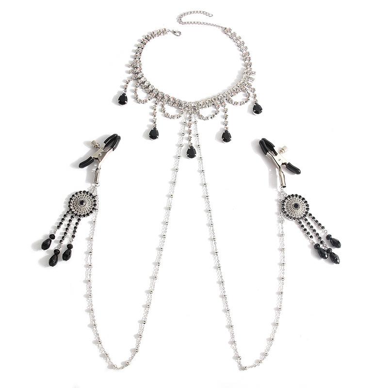 Luxury Rhinestone Milk Ring Breast Chain Women Sexy Spicy Metal Bead Chain Milk Clip Body Chain Adult Erotic Accessories