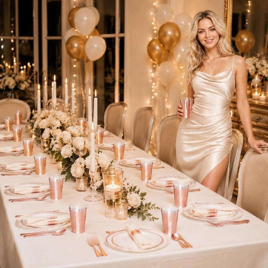 Disposable Party Tableware Set for 10 People Plastic Plates Plastic Cups Forks Knives Spoons Silverware Cutlery Set for Gatherings Events