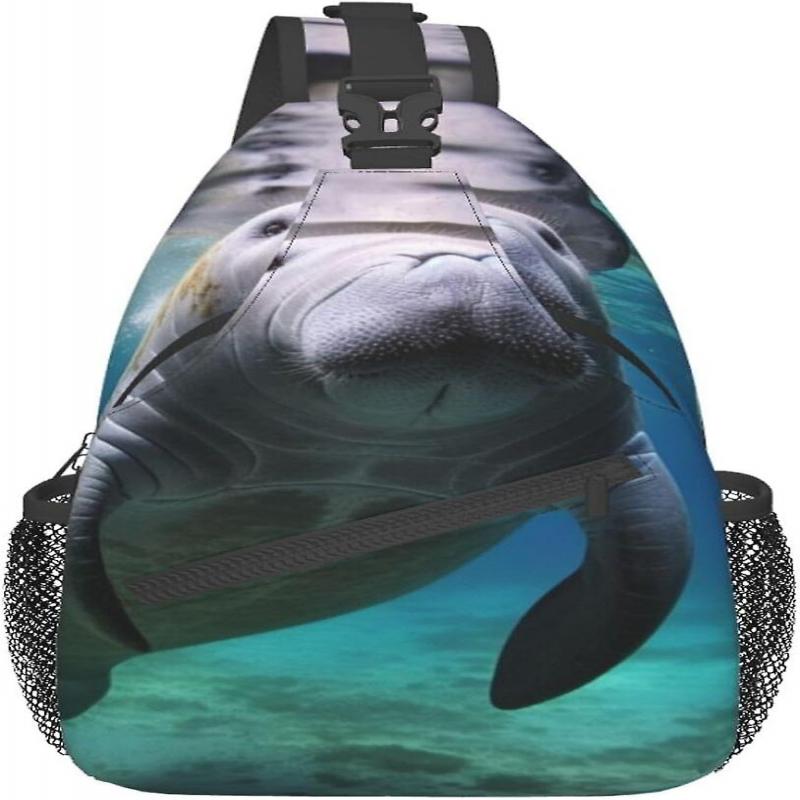 AU864 Ocean Animal Manatee Crossbody Sling Backpack Sling Bag Chest Bag Shoulder Bag Casual Day Pack For Unisex
