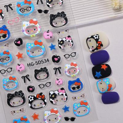 Linda Cubierta de Cabeza de Dibujos Animados Hello Kitty Pegatinas para Uñas Kawaii Cubierta de Cabeza de Gato Kt Decoraciones para Uñas Diy Regalo