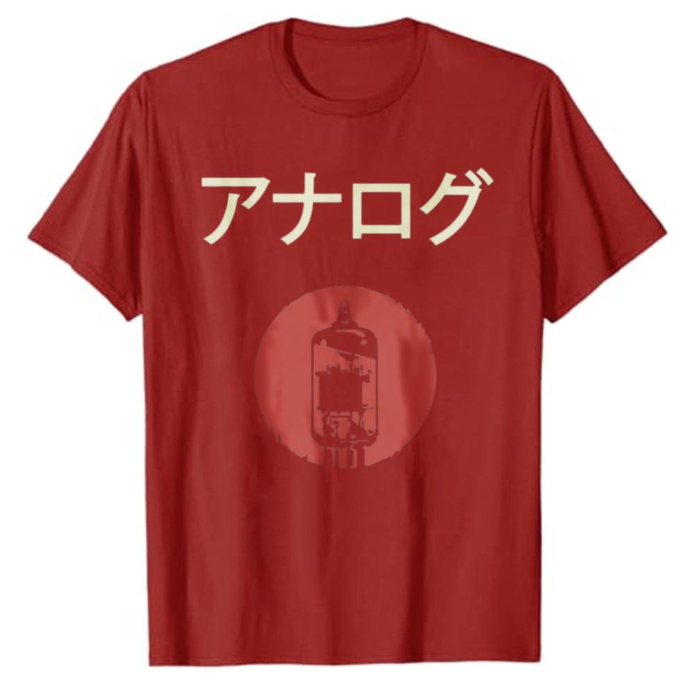 Analog Vacuum Tube Japanese Katakana Text Red Circle Logo Cotton Tshirt Audiophile Retro Streetwear Loose Short Sleeve Daily Tee