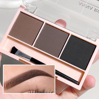3-Color Brow Powder Set with Brush - Long-lasting, Color-resistant, Versatile Contour Makeup Set for Natural, Three-dimensional