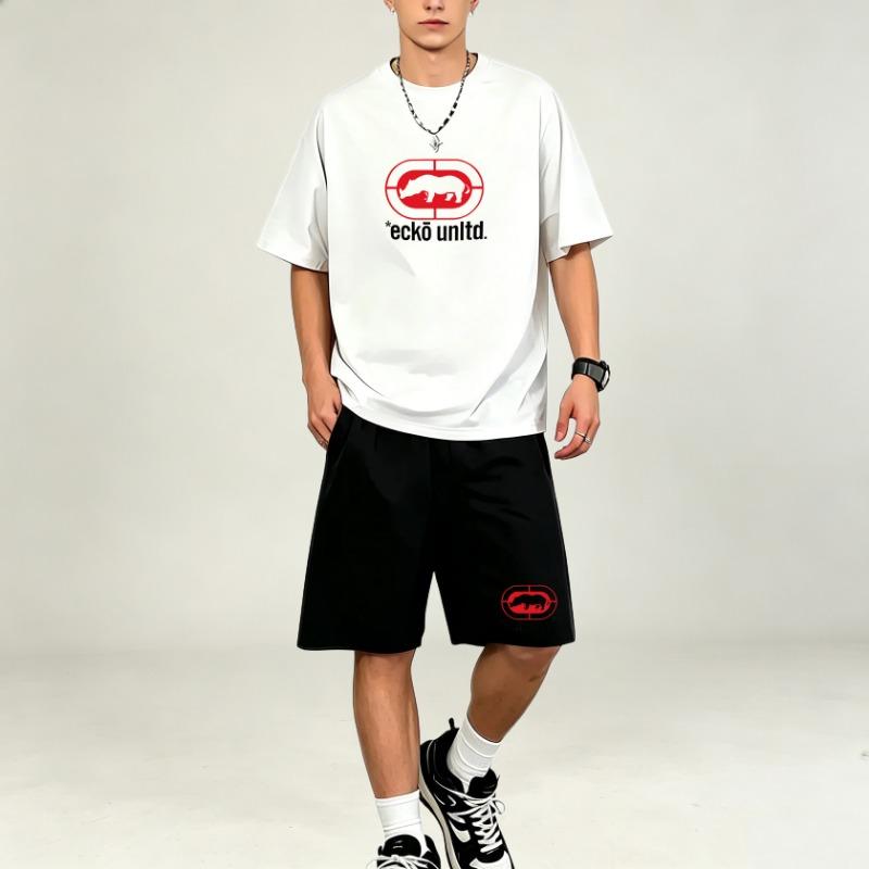 Herren T-Shirts Sets Schnelltrocknende Zweiteiler Kurzarm Oberteile Lockere Sportshorts