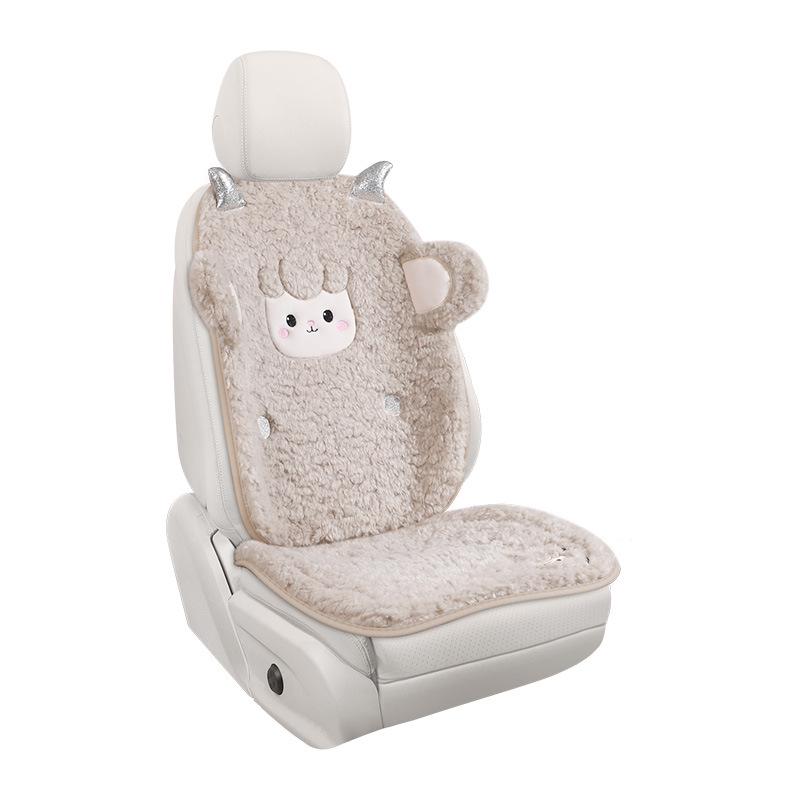 Women's Cute Cartoon Plush Winter 3-Piece Car Seat Cushion Set for Five-Seat Vehicles