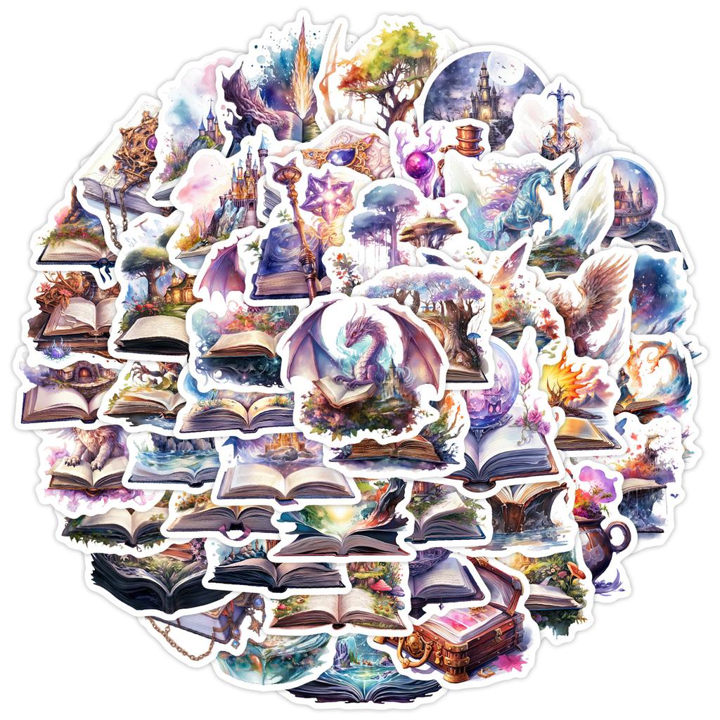 50 Aquarell-Fantasy-Bücher Graffiti-Aufkleber Wasserbecher Computer Koffer Wasserdichte Dekorationsaufkleber DIY-Aufkleber