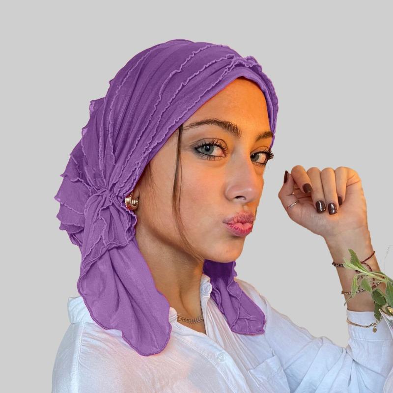 1pc Women's Hair Cap for Autumn/Winter,Breathable Pleated Fiber solid color Versatile hat,Suitable For Headscarf/Bath/Sleep Caps