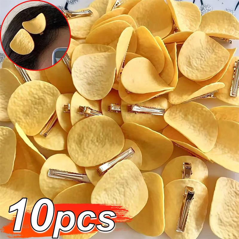10pcs Simulation Potato Chip Creative Hair Clip for Girls Kids Funny Snack Duck Bill Side Clip Hairpin Headwear Hair Accessories