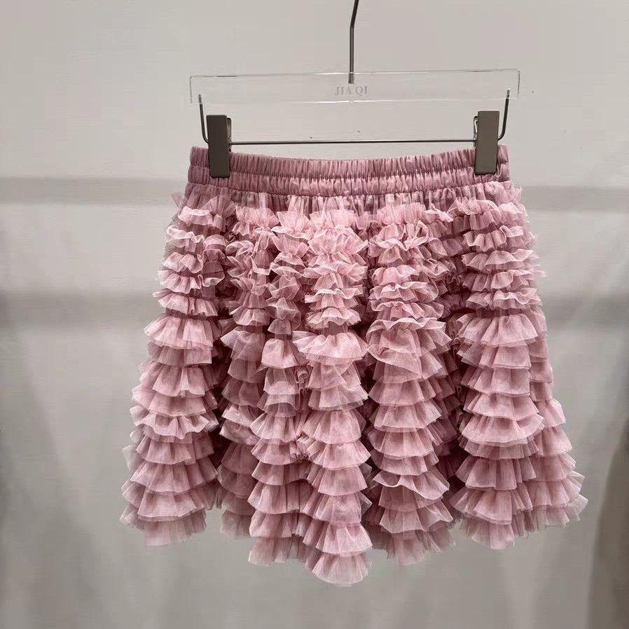 

Korean Ballet-Inspired Ruffled Mesh A-Line High-Waisted Layered Skirt - Women s Autumn 2025 One Size розовый