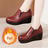Small Size 32-43 Elegant Deep Mouth Soft Leather Shoes Women Platform 2025 Winter Med Heels Wedges Ankle Boots with Fur