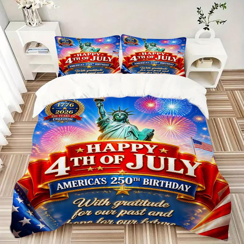 3pcs Independence Day Celebration Bedding Set, Includes One Quilt Cover and Two Pillowcases, Bedroom and Guest Room Decoration. T7231123