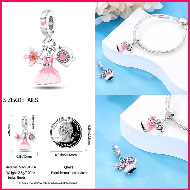 100% 925 Silver Fashion High Heels Lipstick Camera Life Series Charms Beads Fit Qikaola Bracelets DIY Jewelry