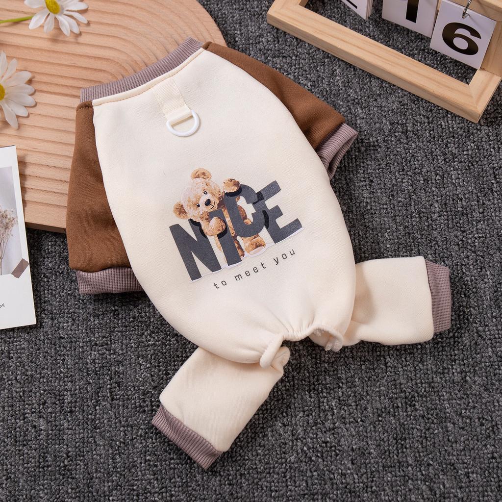 Great product! Four-legged pet clothing for home wear, can be paired with a leash, suitable for Bichon Frise and Teddy dogs, autumn wear