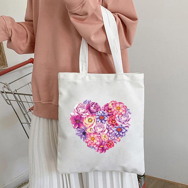 Women Kawaii Canvas Shoulder Bag Cartoon Print Ladies Shopping Bags Simple Grocery Handbags Tote Books Backpack School Bags