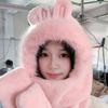 Winter Warm Hat Scarf Integrated Rabbit Ears Cute Plush Gloves Scarf Hooded Windproof Hat Three-Piece Set