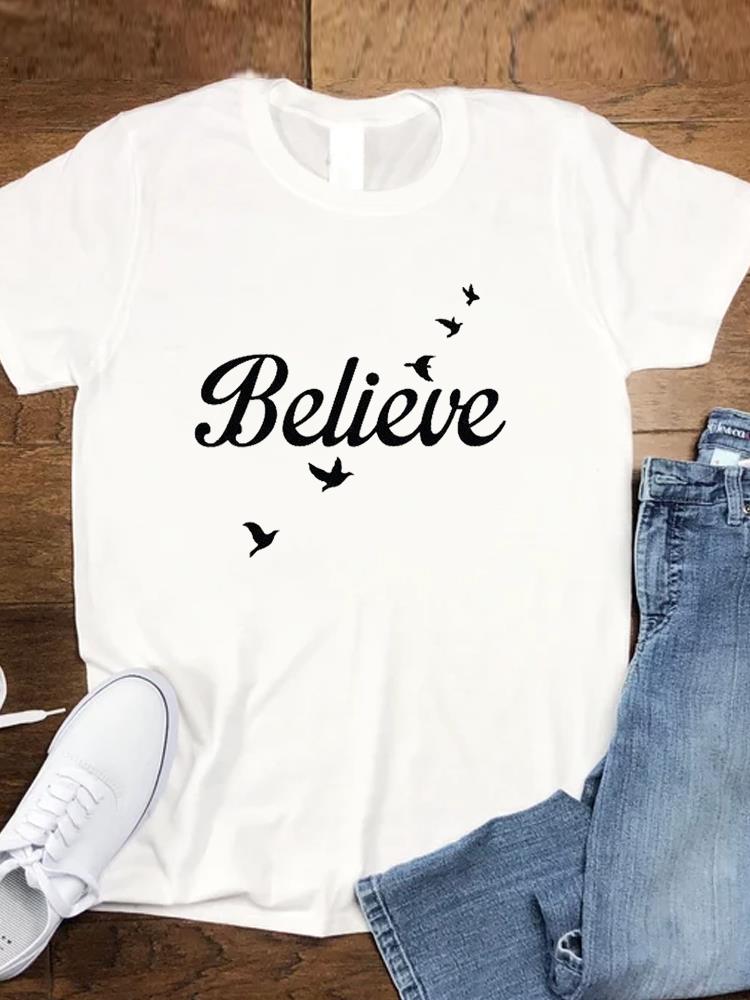 Tee Top T Women Tshirts Clothing Flower Faith Trend Female Fashion Casual Short Sleeve Cartoon Lady Clothes Graphic T-shirts