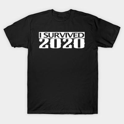 Asian Size Men Black Print T-shirt I Survived 2020 No-Cut Heat Transfer Print Cotton Tshirt