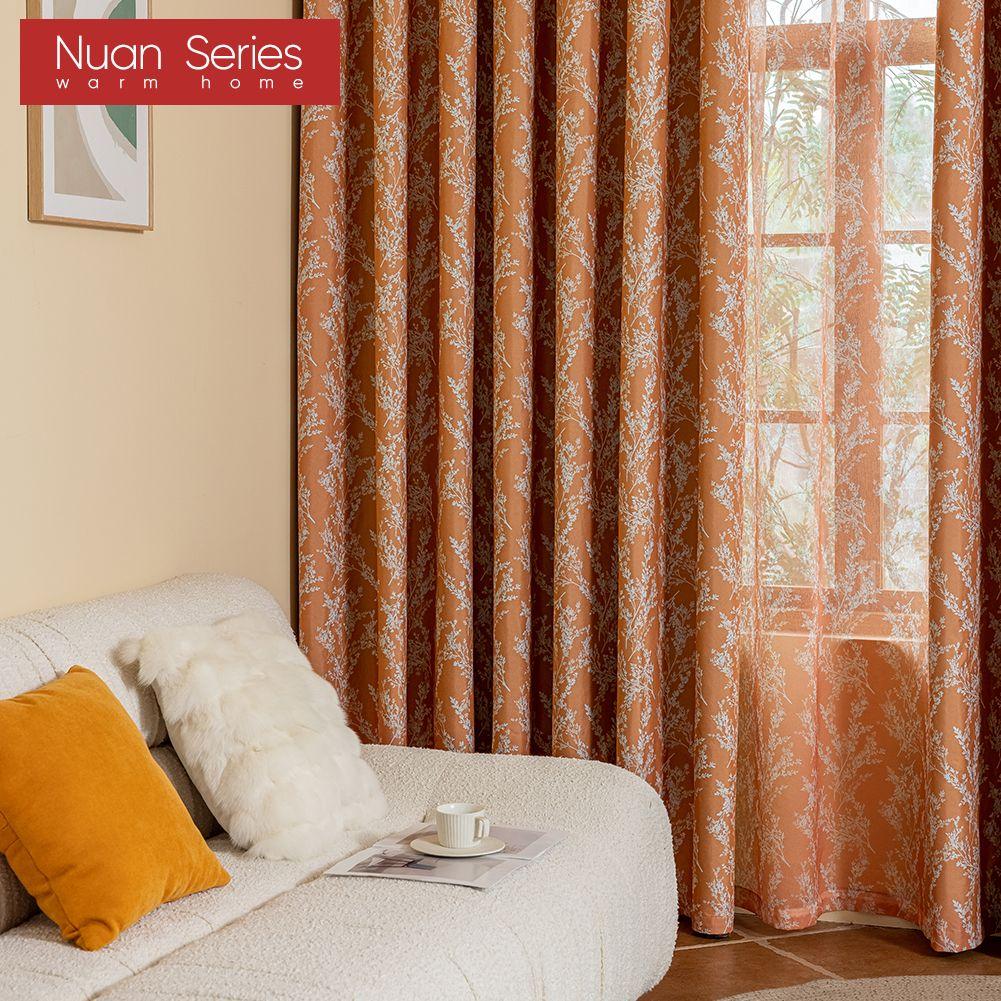 1PC Nuan Series American Retro Pastoral Style Orange Printed Curtains Full Blackout Curtains for Bedroom Living Room Balcony Window for Home Decor