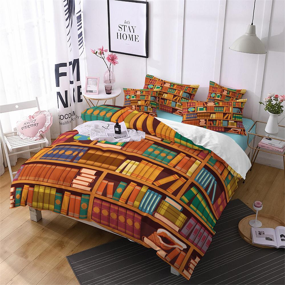 Book Duvet Cover Set 3D Print Old Book Bookshelf Pattern Polyester Comforter Cover King Size for Kids Teens Writer Bedding Set