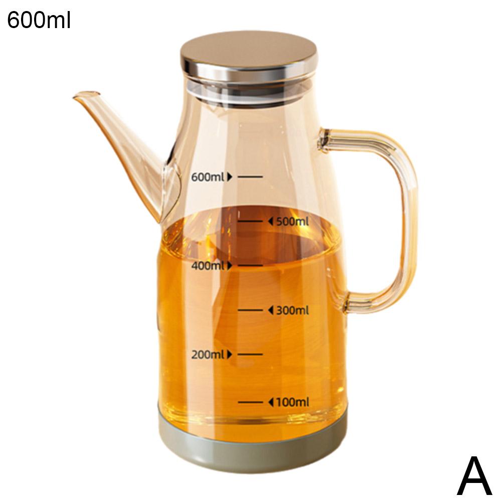 600/800/1000ML Glass Oil Pot Kitchen Household Seasoning Bottle Container Glass+Stainless Steel No Oil Hanging Glass Oil Tank