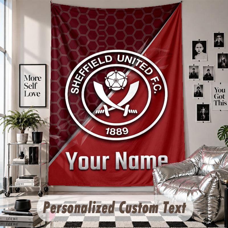 Wall Hanging Tapestry With Custom Name & Text, Sheffield United FC Decorative Tapestry For Bedroom