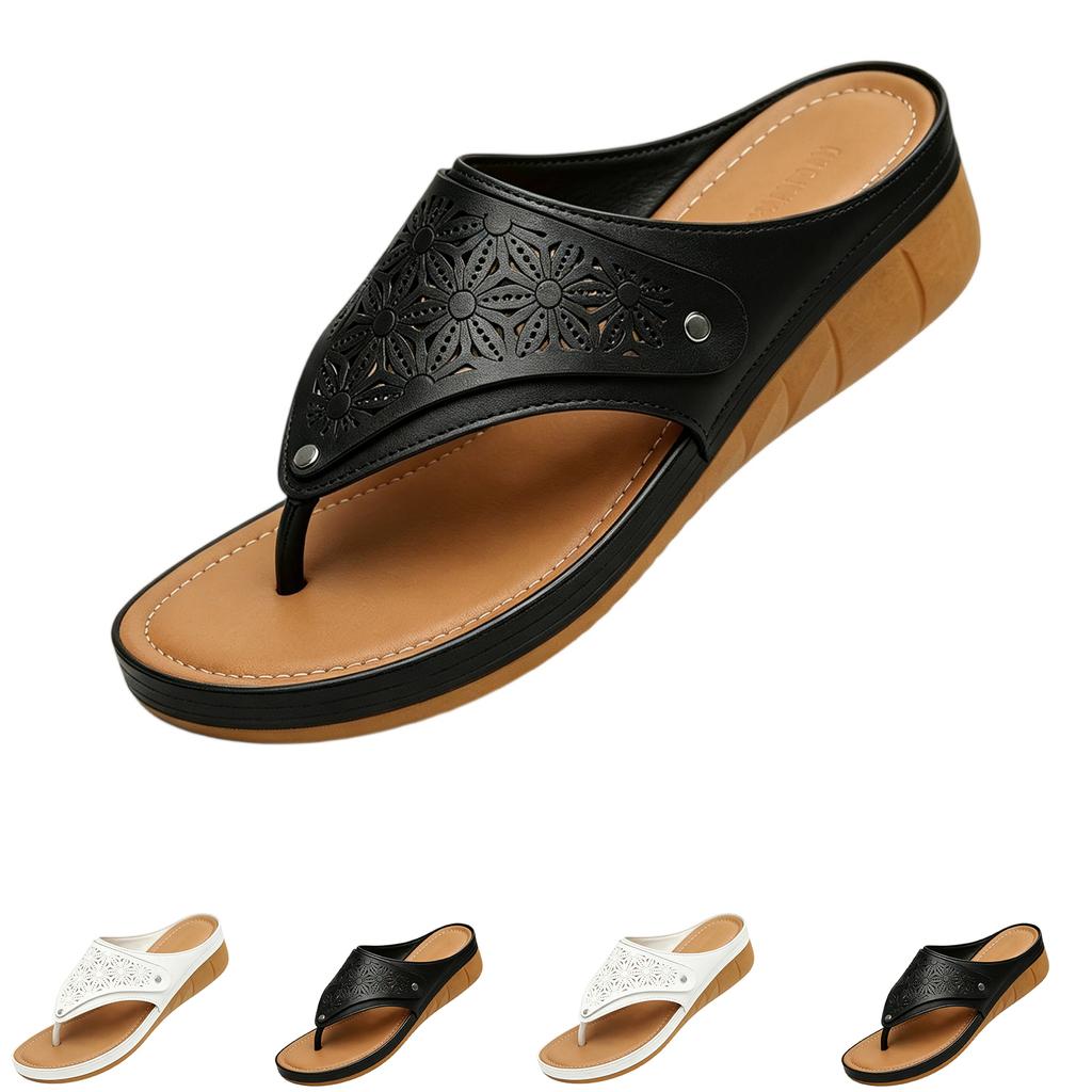 Women's Summer Hollow Out Thong Sandals Platform Slip On Casual Flip Flops Lightweight Comfortable Beach Shoes