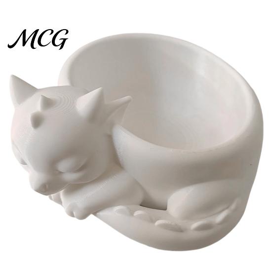 Black And White Plant Pot Decor Flowerpot Ornament, 3D Printed Sleeping Dragon Shape, Matte Large Texture Desktop Ornament Curved Planter, for