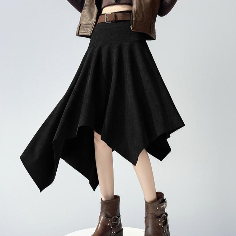 Fustă mini asimetrică vintage din piele întoarsă pentru femei, cu talie înaltă, slim, linie A, fuste midi