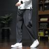 Men Spring Fall Pants with Side Pockets Drawstring Elastic Waist Wide Leg Thin Slacks Solid Color Loose Street Style Sport Trousers for Daily Wear